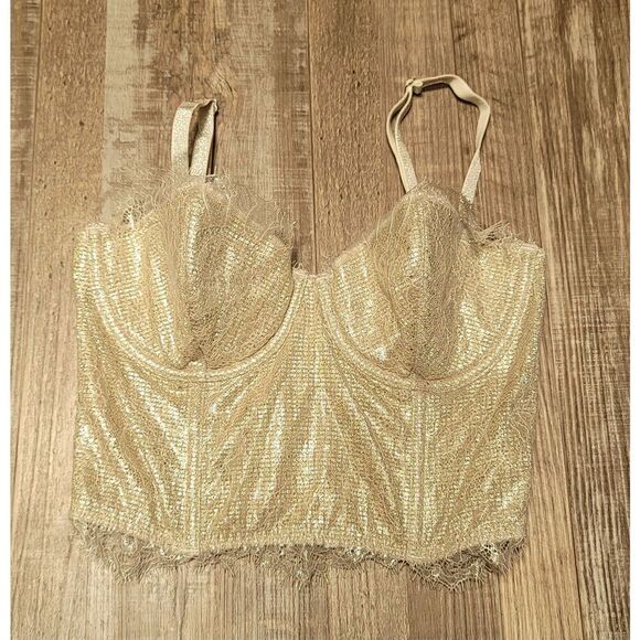 Victorias Secret 32C Dream Angels Lined Strapless Longline Bra Bustier Silver - Picture 1 of 6